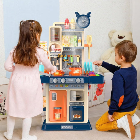 Playset Set 3 4 5 Play Kitchen for Toddlers, Kids Kitchen Toddler Girl Toys with Cooking Stove Steam, Sink and Food