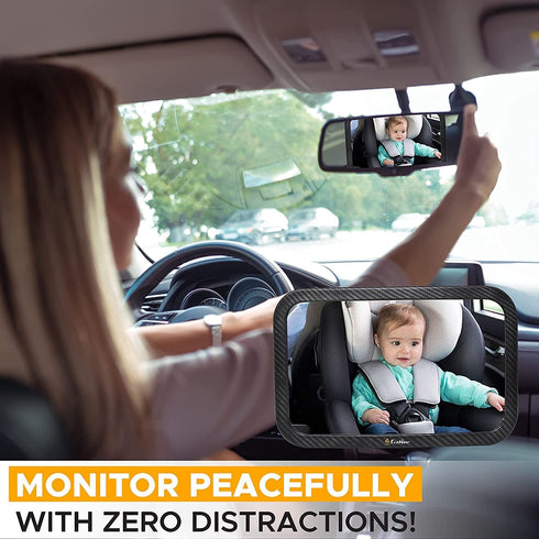 EcoNour Baby Car Mirror - 360 Degree Rotatable Shatterproof Safety Mirror for Rear Facing Infant, 11.5 x 7.5 inches