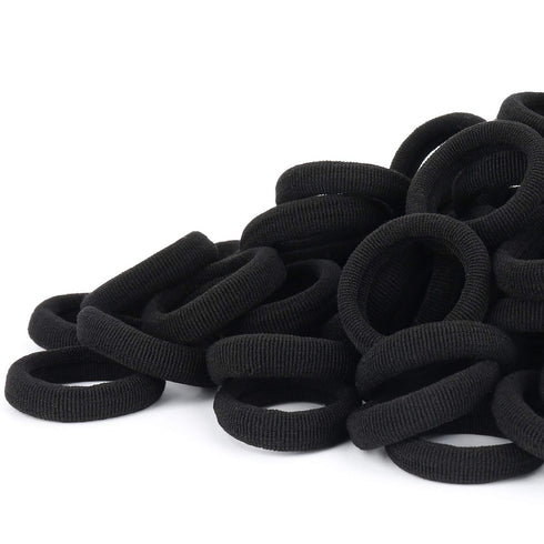 Black Seamless Hair Ties - Cotton Hair Bands, Tiny Elastics Ponytail Holders for Toddlers, 1 Inch, Black