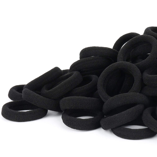 Black Seamless Hair Ties - Cotton Hair Bands, Tiny Elastics Ponytail Holders for Toddlers, 1 Inch, Black
