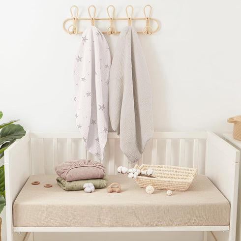 100% 52"x28" 2 Pack Bearmoss Muslin Crib Sheets - Cotton Baby Crib Sheets Fitted for Standard Crib Mattress & Toddler