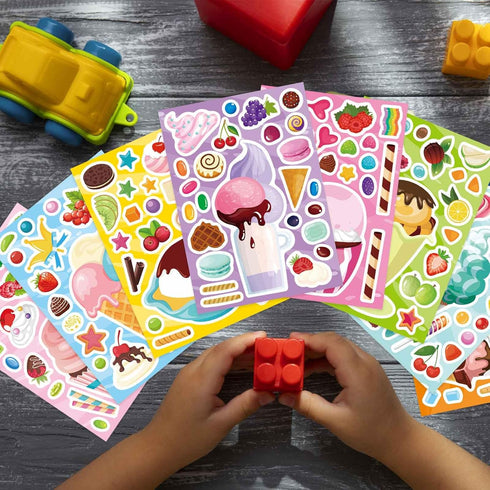 24 Summer Sheets Make-a-face Stickers, Make Your Own Ice Cream Mix and Match Sticker Sheets DIY Ice Cream Stickers