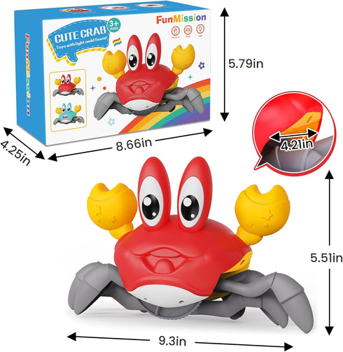 FunMission Tummy 3-6 3 7 8 9 Crawling Crab Baby Toy, Infant Time Toys for Year olds with Music and LED Light, Sensory