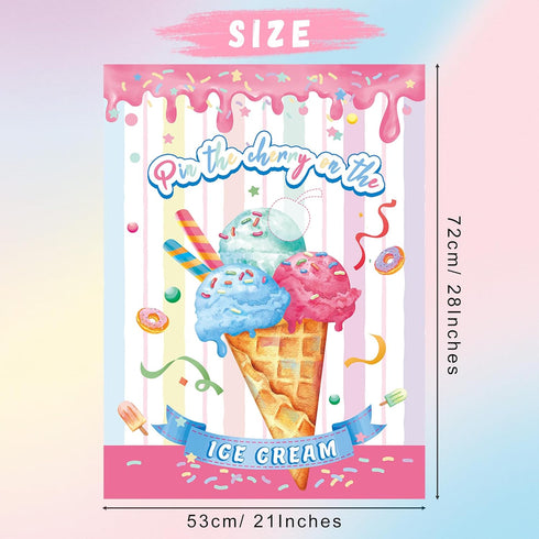 WNSIRVY 21'' 28'' 30 Pin The Cherry on The Ice Cream Game x Large Ice Cream Party Games Poster with Pcs Cherry Stickers