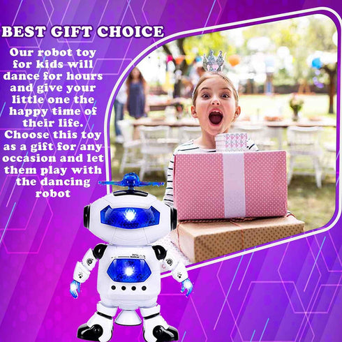Toysery Walking Robot Toys for Kids, 360° Spinning Dancing Robot with LED Lights and Music, Interactive Electronic Toy