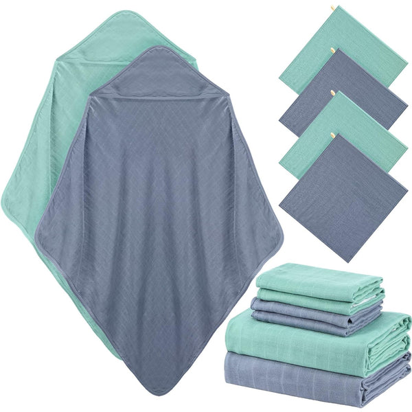 Preboun 6 Pcs Muslin Hooded Baby Towels and Washcloths 32"x 32" Cotton