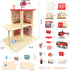 Wooden Fire Station Playset, Multicolor 3-Level Dollhouse with Figures and Accessories for Kids Age 3+