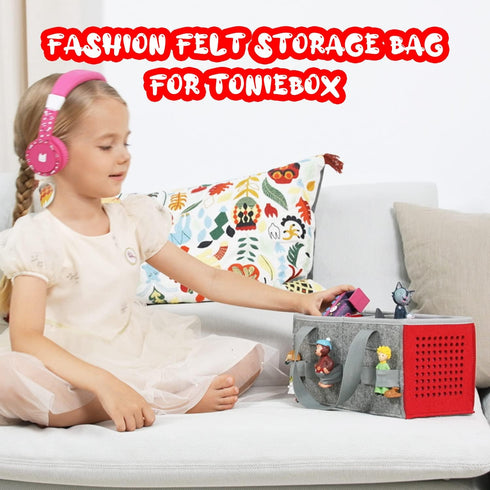 Carrying Case for Tonies Starter Set - Storage Bag for Tonies Figurine, Red Felt Cloth Toy Bag