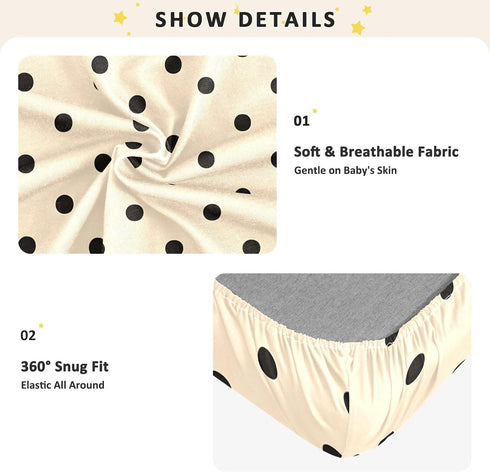 CZXW 52" 28" Netural Polka Dots Crib Sheets Fitted x Natural Cotton Soft & Breathable for Baby Crib Mattress