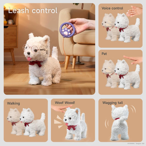 eJog Pup 3+ Walking Dog Toy with Leash, Remote Control Interactive Robot Dog, Dress Up Plush Puppy with Walking