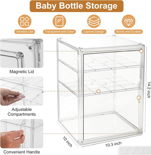 ERTIUANIO 3 Countertop Baby Bottle Organizer Tier Acrylic Bottle Storage Organizer Container, Clear Plastic Bottle