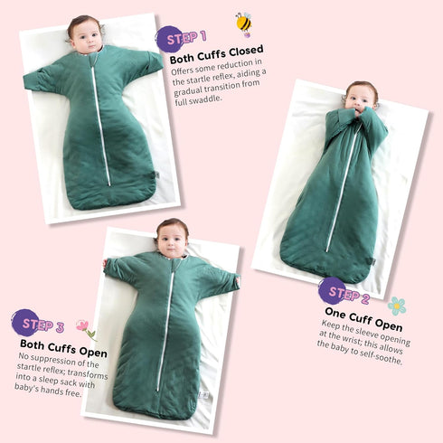 1.5 9-15 95% 5% PuppyPaws Baby Sleep Sack TOG, Transitional Swaddle with Arms Up Length Sleeves and Mitten Cuffs, Sleep