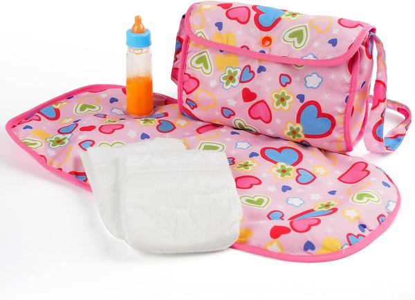 BABESIDE 5 Pcs Baby Doll Diaper Bag Set, Includes Magic Bottles, Changing Mat, Doll Diapers for 17-22 inches Dolls