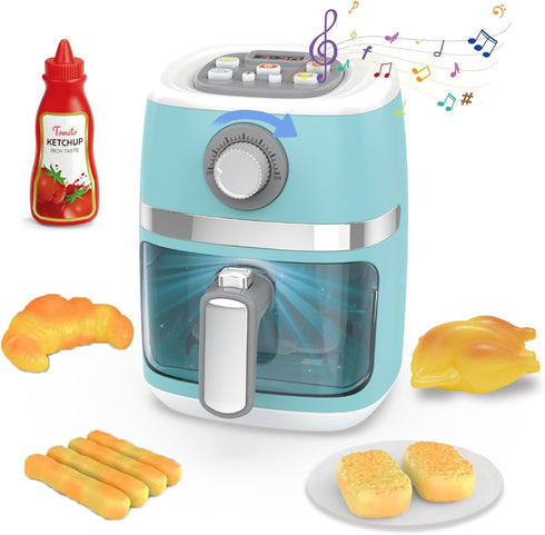 Toy Air Fryer for Kids Kitchen Playset, Chef Pretend Play Kitchen Accessories with Color Changing Play Food, Cooking