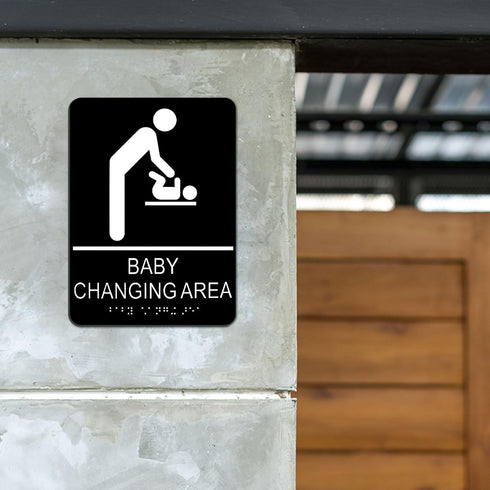 Baby Changing Area Sign for Business, ADA Compliant Braille Restroom Sign, 8.27 x 5.9 inch