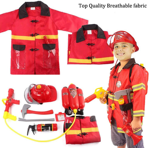 Liberty Imports 12 Piece Kids Fireman Costume Gear, Firefighter Chief Dress Up Clothes Toy Set with Backpack &