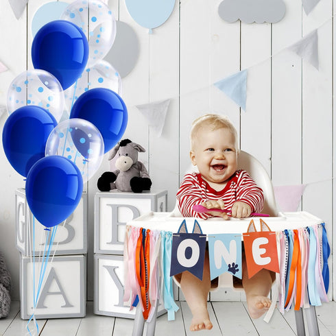 Gosknor Light Blue Navy Brown Orange First Birthday High Chair Banner, Cute Puppy Paw Print Highchair Garland, One