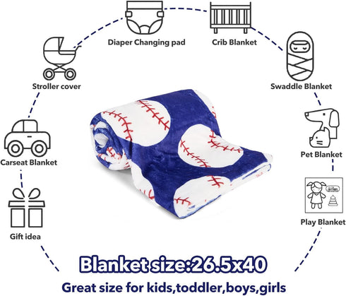 26.5 40 Inches Baseball Baby Blanket for Boys Girls Soft Fleece Minky Blanket with Dotted Backing Double Layer Newborn