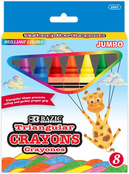 BAZIC Products 8 Color Premium Quality Super Jumbo Triangle Crayon