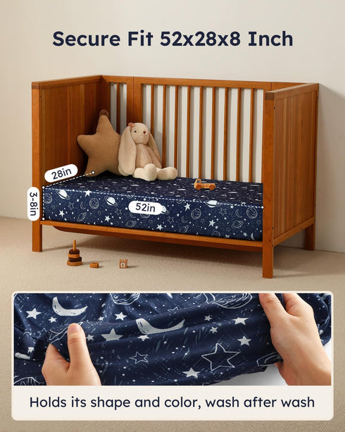 28x52x8in 3 Pack Unnivoll Baby Crib Sheets for Boys Girls, Fitted Crib Sheet Neutral for Standard Crib and Toddler