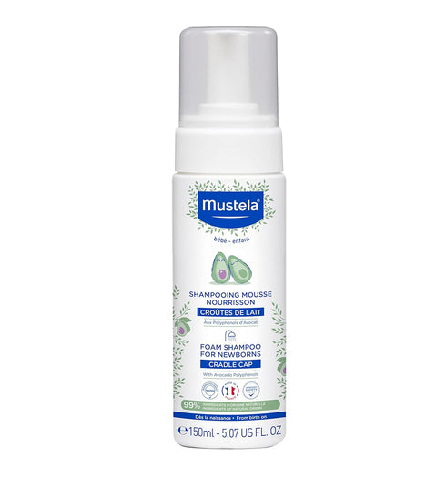 Mustela 5.07 fl. oz Cradle Cap Foam Shampoo for Newborn, Tear-Free & Fragrance-Free with Avocado Polyphenols