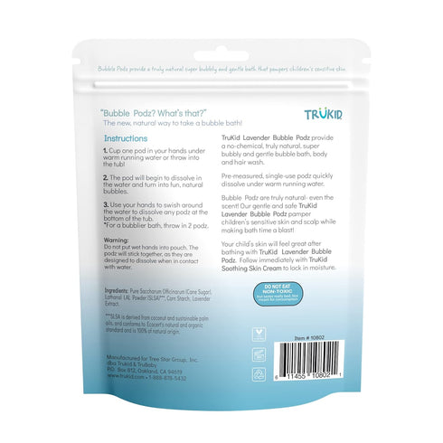 TruKid Bubble Podz Bubble Bath for Kids, Tear Free Gentle Bath Bomb for Sensitive Skin, Lavender Scent