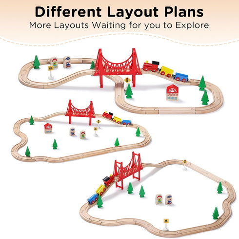 Set 3,4,5 SainSmart Jr. Wooden Train for Toddler - Double-Side Wooden Tracks Fits Brio, Thomas, Melissa and Doug