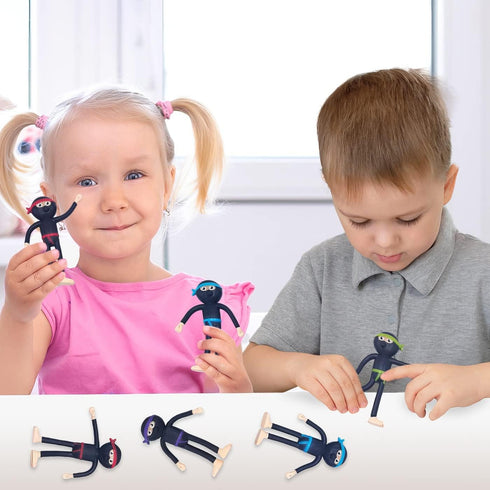 Set 12, 3+ ArtCreativity Bendable Ninja Figures, of Bendable Ninja Toys for Kids, Stress Relief Fidget Toys, Party