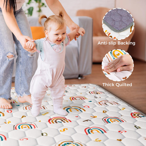 71" 59" Tummy Boho Rainbow Baby Play Mat X Non-Slip Cushioned Baby Crawling Mat Letter Playmats, Kids Play Mats Pad