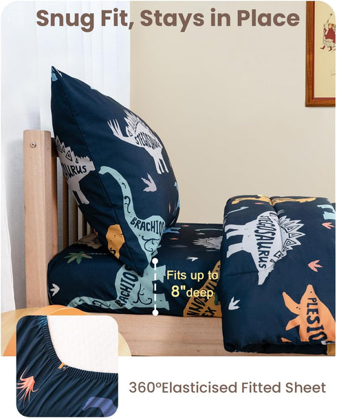 Set, 4-Piece Set TinyPalsa Toddler Bedding Green Dionosaur Comforter for Girls and Boys, Breathable Crib Bedding