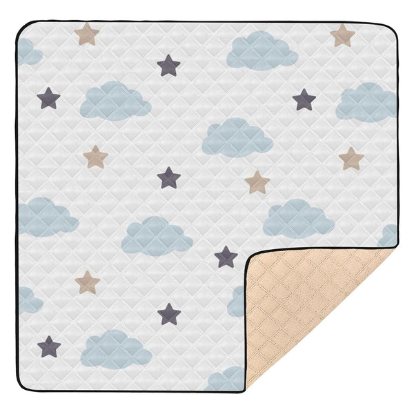 KICPOAY Baby Play Mat Blue Clouds Stars White Doodle 50 x 50 Playpen
