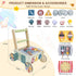 Wooden Baby Walker with Wheels, Montessori Kitchen Walking Toys, Pretend Play Grocery Toys, Sorting and Stacking Toys
