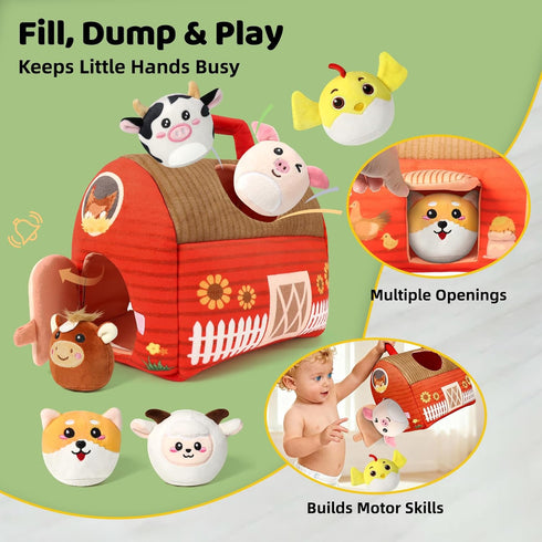 1 2 3 4 5 Playset 6 13 Farm Animal Toys for Year Old Toddlers Plush Farm House with Barn, Soft Farm Animals & Large