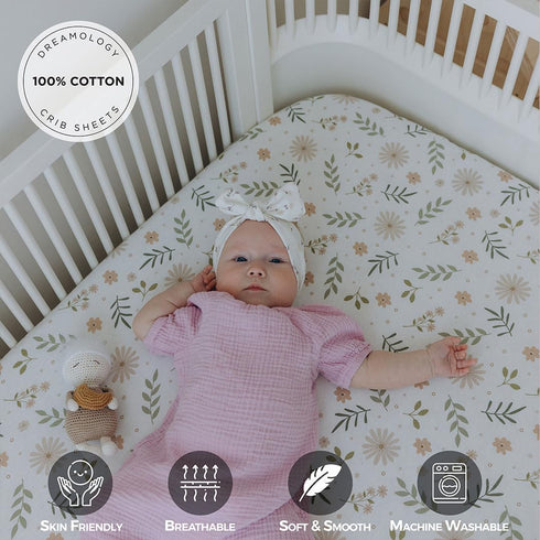 100% 2 Pack, 28x52 Dreamology Crib Sheets Cotton, Cotton Fitted Crib Sheet, Standard Crib Sheet, Cotton Crib Sheets