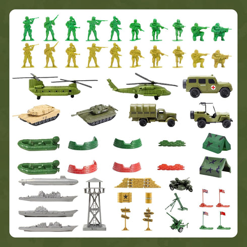 3-12, 124 Playset Army Men Military Toys for Boys Age Pcs Plastic Army Men - Army Men Action Figures with Toy Soldiers