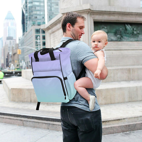 MCHIVER Backpack Mommy Purple Green Gradient Diaper Bag Large Capacity Baby Bags with Insulated Pockets Maternity Bag