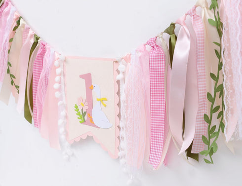 LINLULU 1st One Funny Goose High Chair Banner for Girls - Goose Birthday Decorations for Girls, Pink GooseFirst
