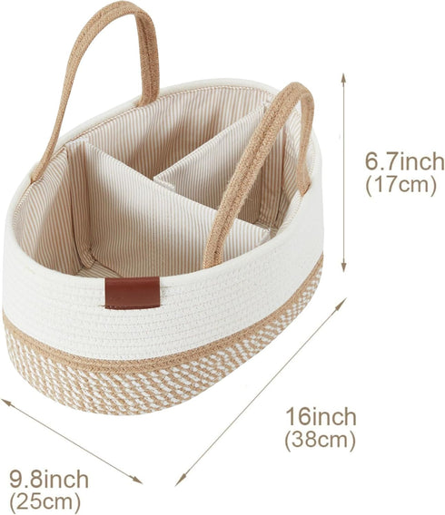 DECOMOMO Diaper Caddy - Baby Diaper Basket Organizer for Changing Table, Girl Boy Gift (Spiral Beige & White)