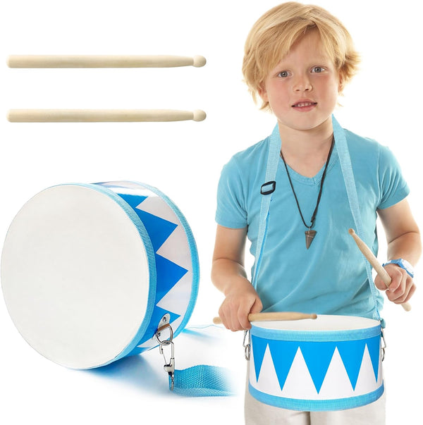 Kids Drum Set, 8 Inch Wooden Drum Toys, Educational Baby Drum with Adjustable Strap and 2 Drumsticks, Sensory Musical