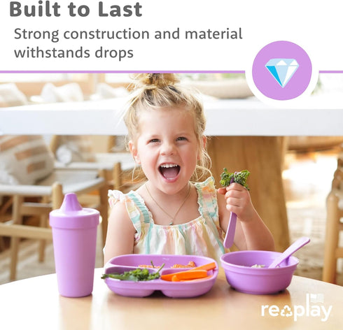 Re-Play Toddler Plates with Dividers - Set of 3, Dishwasher & Microwave Safe, Tulip