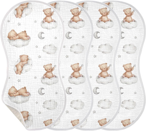 Muslin Burp Cloths Bears Clouds Baby Bibs, Absorbent & Soft 22*11IN, 2 Pack for Baby Girl Boys