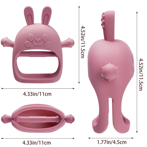 2 Packs Bunny Teething Toys for Babies 0-6 Months, 100% Food-Grade Silicone Teething Mitten, BPA Free, Red & Green