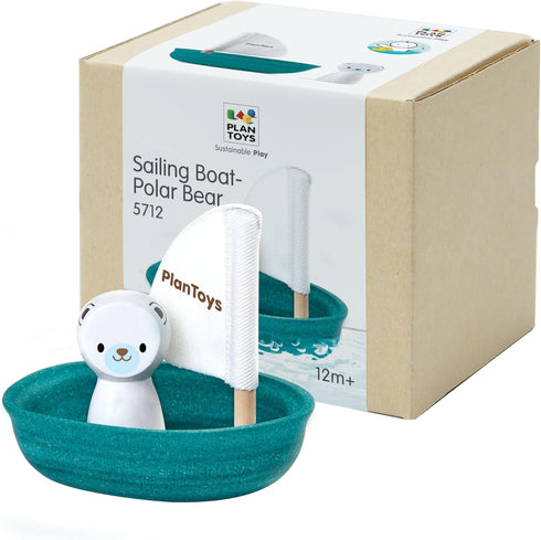 PlanToys Polar Bear Sailing Boat Bath Toy for Toddlers | Montessori Wooden