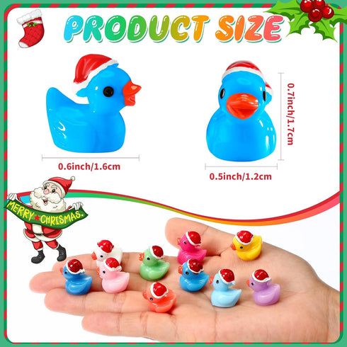 200 Fumete Pcs Christmas Mini Resin Tiny Duck Figures Miniature Christmas Hat Duck Micro Landscape Garden Dollhouse