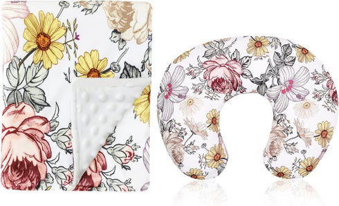 Floral Baby Blankets, Floral Minky Toddler Blanket for Boys Girls,Floral Nursing Pillow