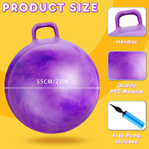 Lewtemi 3 Pcs 29 Inch Bouncing Ball with Handle - Outdoors Hopper Ball, Exercise Ball and Air Pump