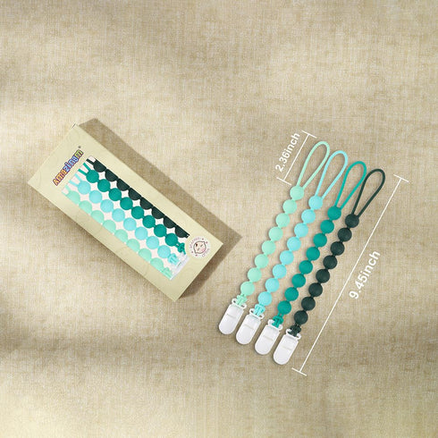 4-Pack Green Silicone Teething Pacifier Clips - BPA Free