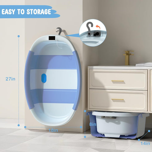 TOSGN 3s 0-36 Collapsible Baby Bathtub, to Install, Baby Bath Tub with Soft Cushion & Thermometer, Months Newborn