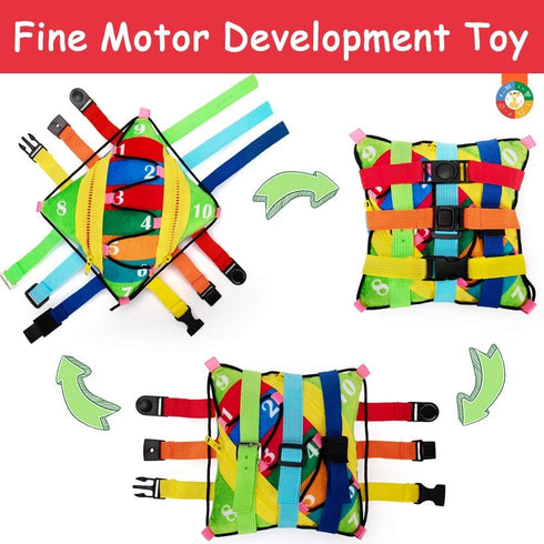 teytoy Sensory Buckle Pillow Toys for Toddlers, Montessori Fidgets, Travel Toys 1-3, Learning Fine Motor Skills &