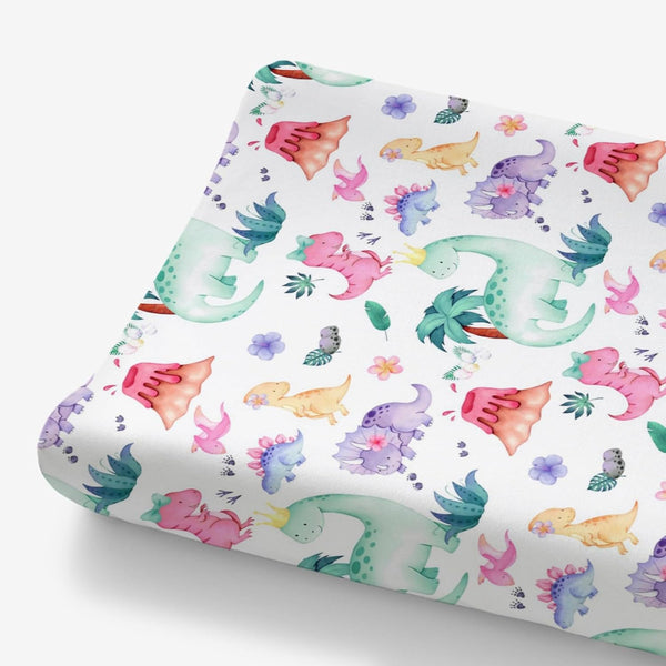 Girls Dinosaur Changing Pad Cover for Baby, Pink Purple Dino Animal Tropical Diaper Change Table Covers